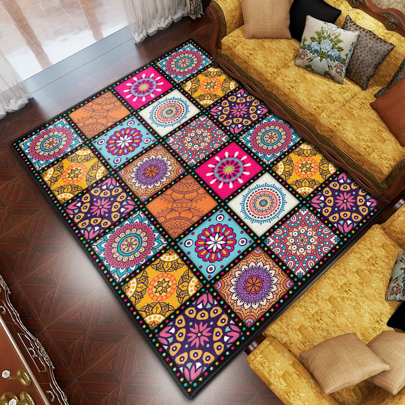 Green Bohemian Rug Polyester Graphic Rug Non-Slip Backing Rug for Living Room