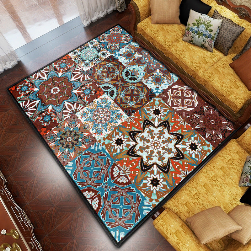 Green Bohemian Rug Polyester Graphic Rug Non-Slip Backing Rug for Living Room