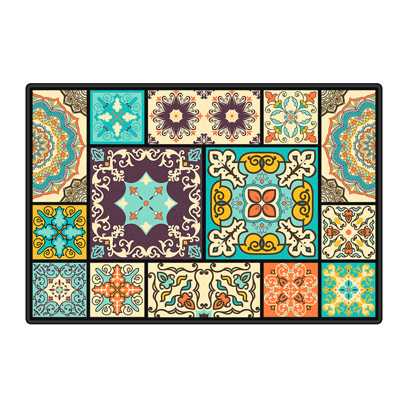 Green Bohemian Rug Polyester Graphic Rug Non-Slip Backing Rug for Living Room