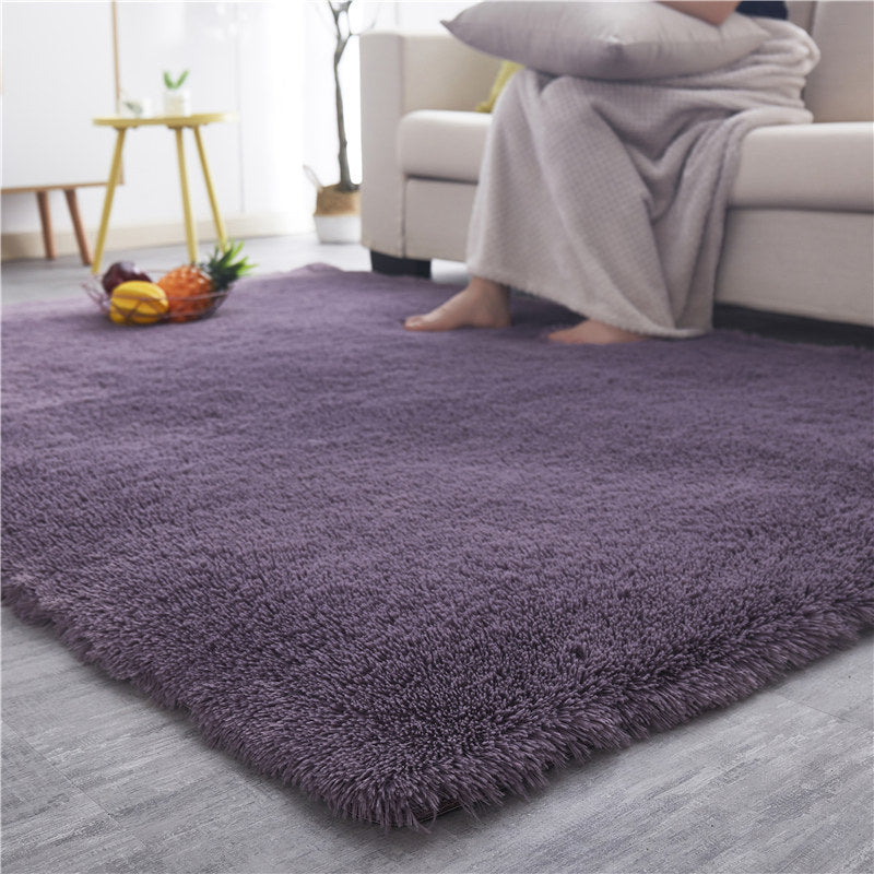 Modern Plain Carpet Minimalist Washable Rug Polyester Shag Rug with Non-Slip Backing
