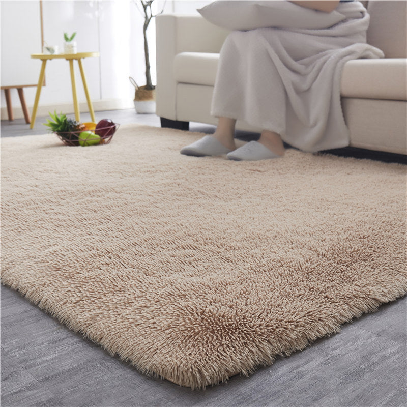 Modern Plain Carpet Minimalist Washable Rug Polyester Shag Rug with Non-Slip Backing