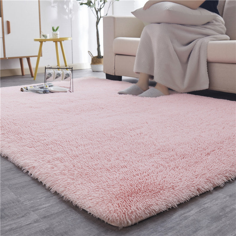 Modern Plain Carpet Minimalist Washable Rug Polyester Shag Rug with Non-Slip Backing