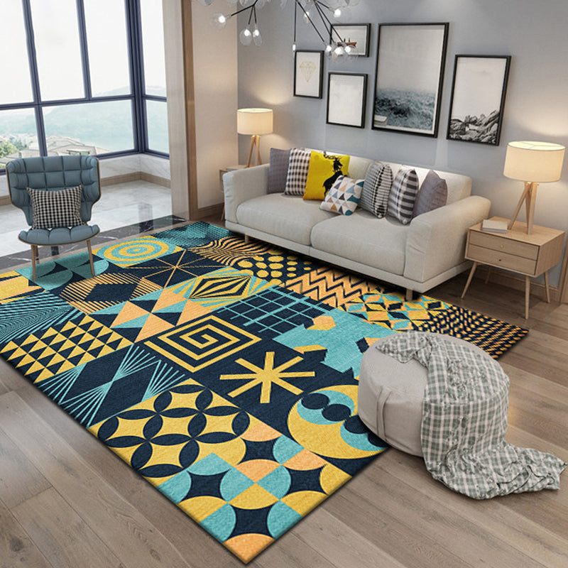 Pink Color Block Rug Polyester Nordic Rug Washable Indoor Rug for Living Room