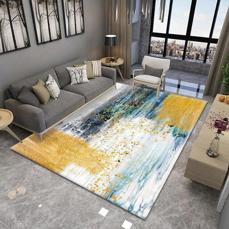 Yellow Modern Rug Polyester Abstract Graphic Rug Non-Slip Backing Rug for Living Room