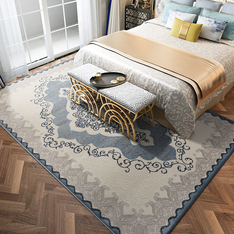 Traditional Area Carpet Bohemian Polyester Carpet Medallion Pattern Stain Resistant Rug for Bedroom