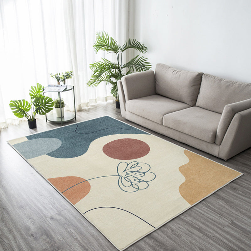 Dark Green Modern Rug Polyester Leaves Rug Non-Slip Backing Rug for Living Room