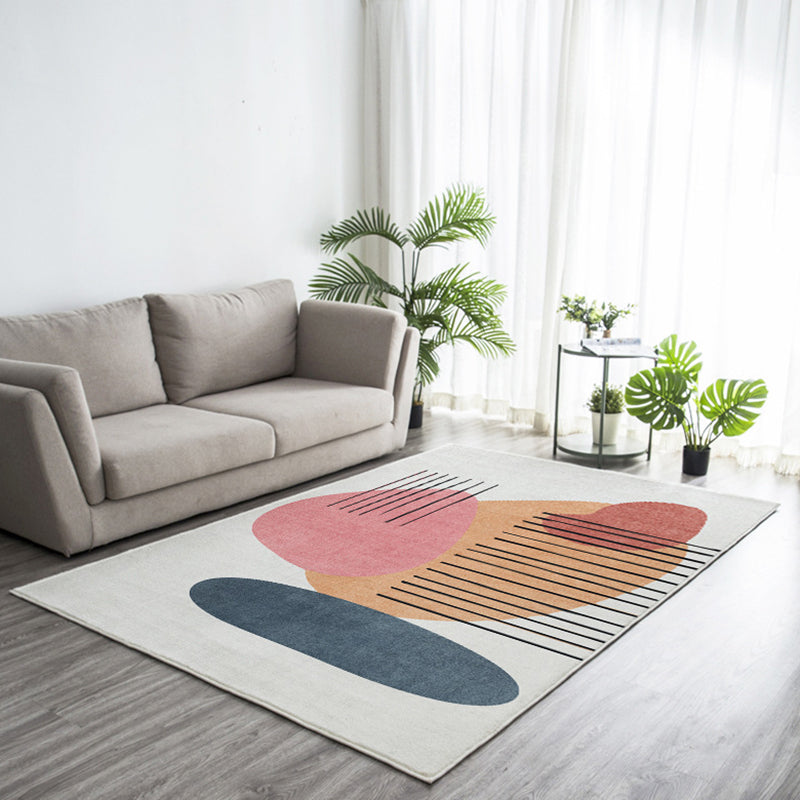 Dark Green Nordic Rug Polyester Color Block Rug Non-Slip Backing Rug for Living Room