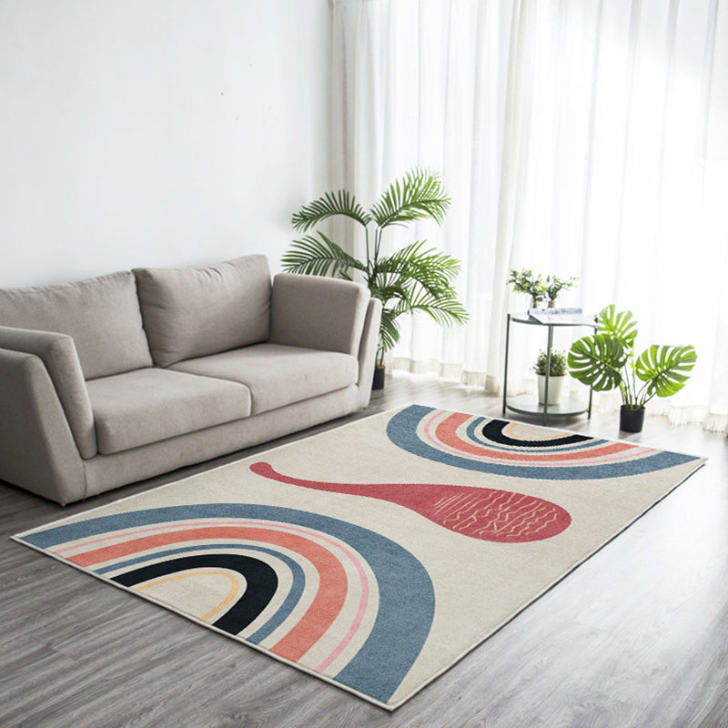 Dark Green Nordic Rug Polyester Color Block Rug Non-Slip Backing Rug for Living Room