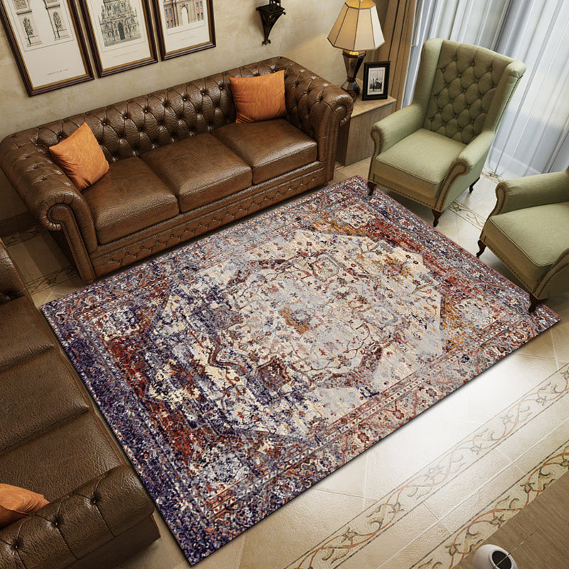 Rose Red Bohemian Rug Polyester Graphic Rug Non-Slip Backing Rug for Living Room