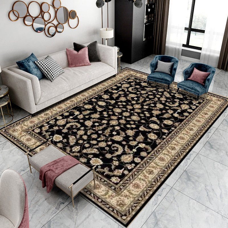 Wine Red Bohemian Rug Polyester Graphic Rug Non-Slip Backing Rug for Home Decoration