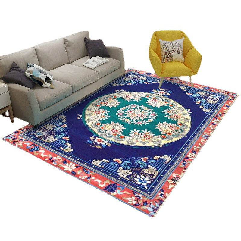 Wine Red Bohemian Rug Polyester Graphic Rug Non-Slip Backing Rug for Home Decoration