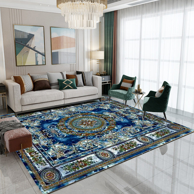 Wine Red Bohemian Rug Polyester Graphic Rug Non-Slip Backing Rug for Home Decoration