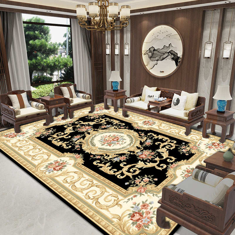 European Living Room Rug Simple Medallion Print Carpet Polyester Rug with Non-Slip Backing