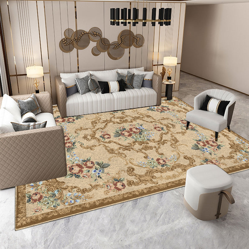 European Living Room Rug Simple Medallion Print Carpet Polyester Rug with Non-Slip Backing