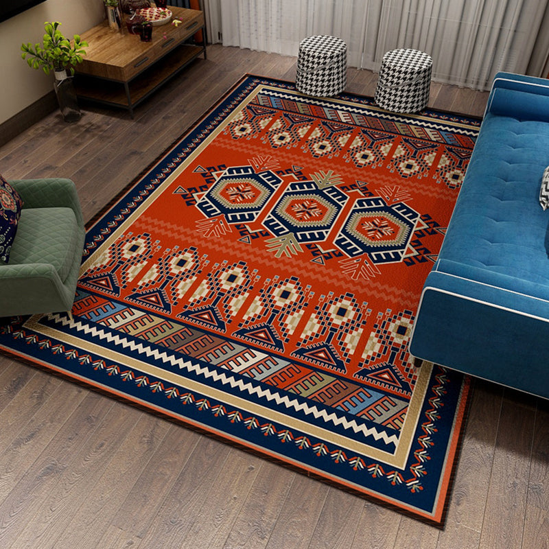 Orange Bohemian Rug Polyester Graphic Rug Non-Slip Backing Rug for Home Decor