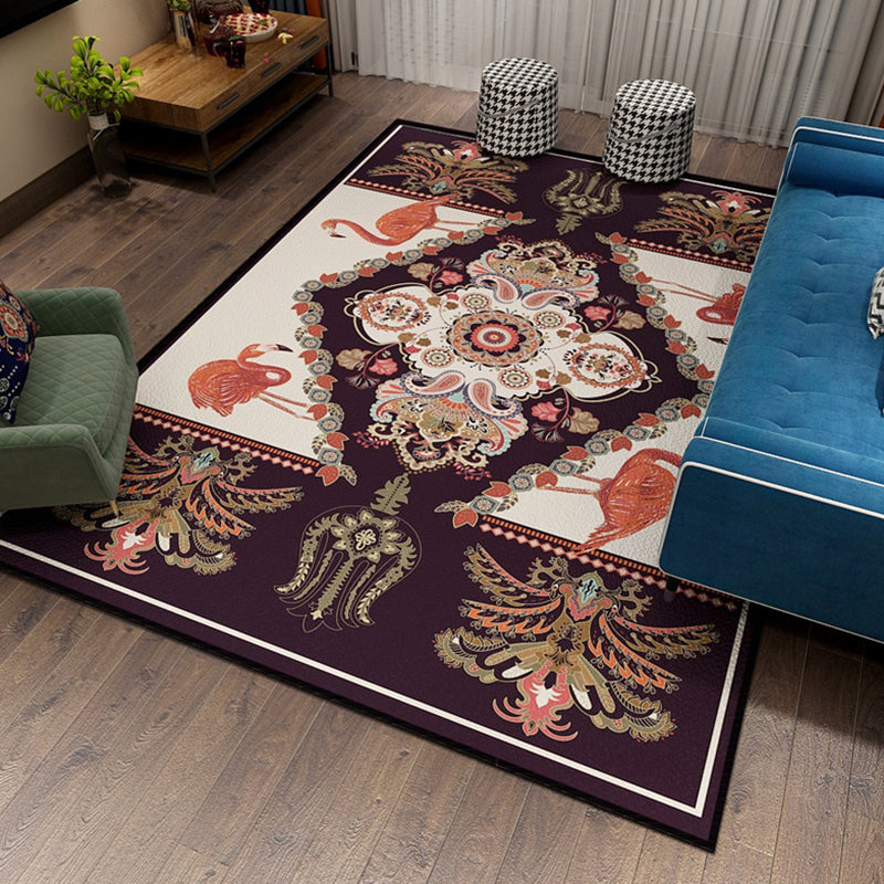 Orange Bohemian Rug Polyester Graphic Rug Non-Slip Backing Rug for Home Decor