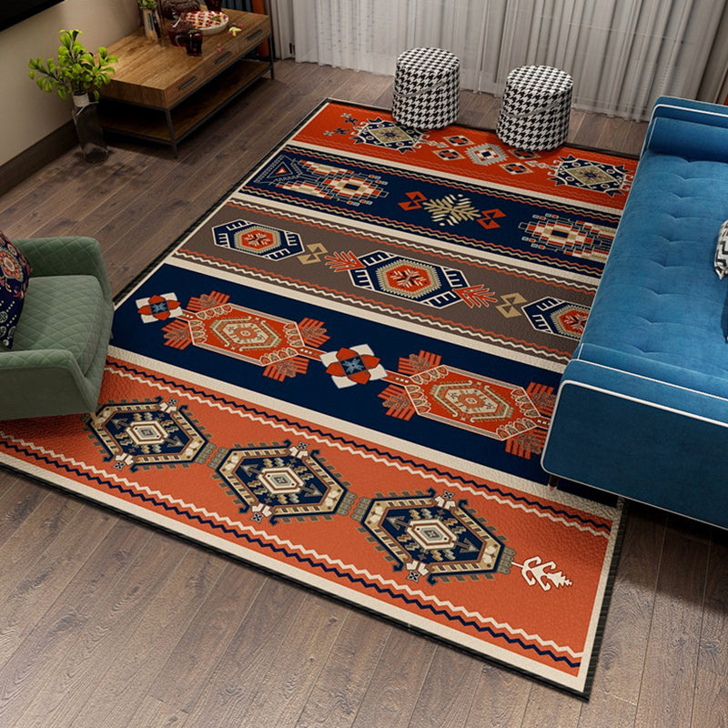 Orange Bohemian Rug Polyester Graphic Rug Non-Slip Backing Rug for Home Decor