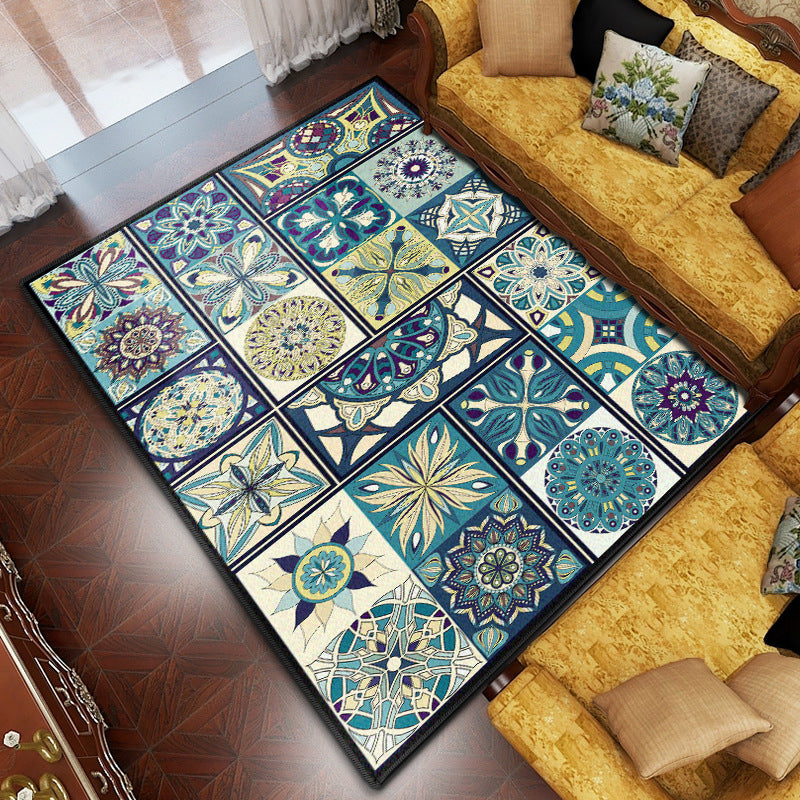 Purple Antique Rug Polyester Flower Area Rug Washable Rug for Drawing Room