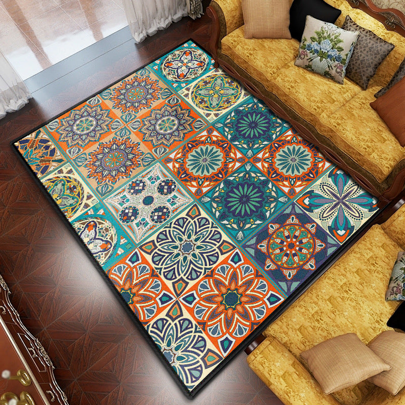 Purple Antique Rug Polyester Flower Area Rug Washable Rug for Drawing Room