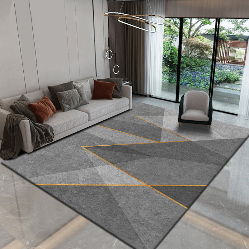 Grey Modern Rug Blended Graphic Rug Non-Slip Backing Rug for Home Decor