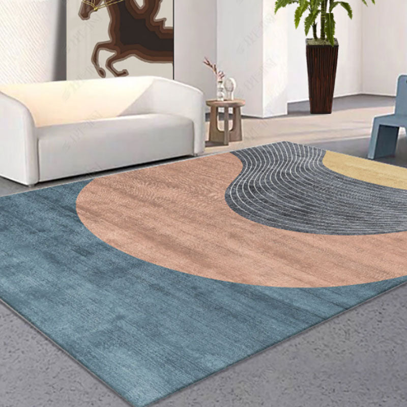 Light Orange Simple Rug Polyester Line Rug Washable Indoor Rug for Living Room