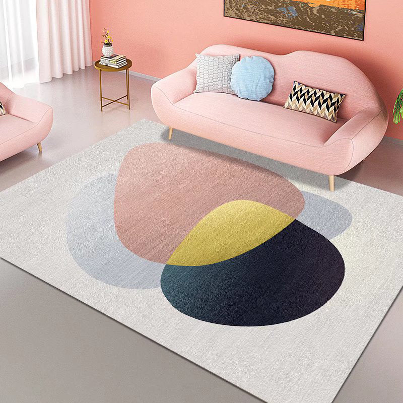 Pink Modern Rug Polyester Color Lump Rug Stain Resistant Rug for Living Room