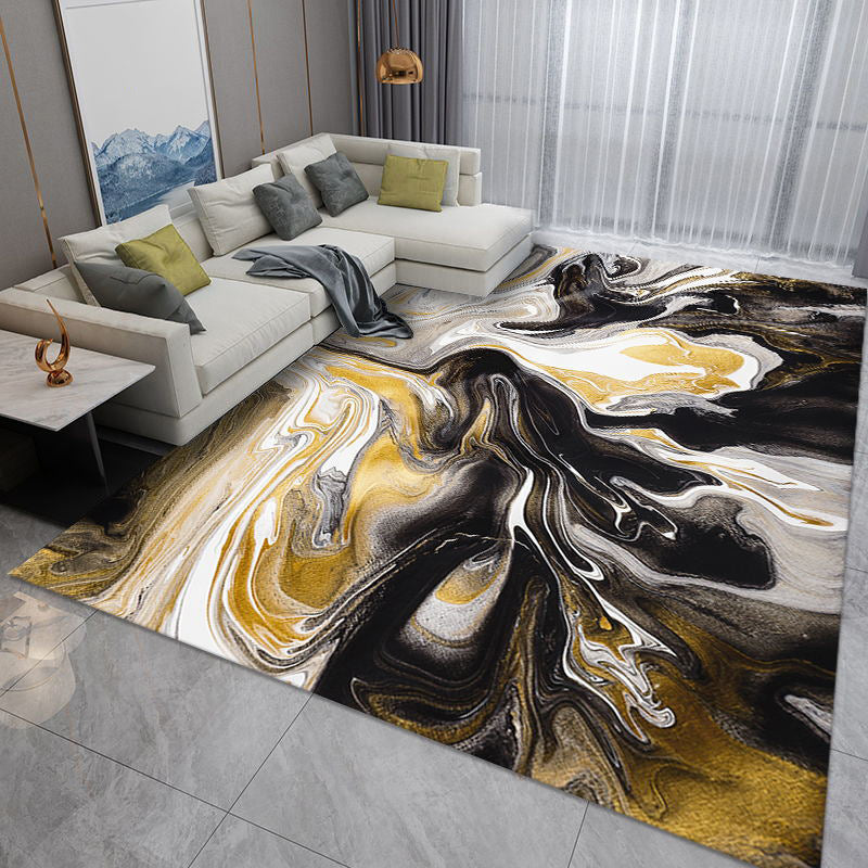 Black Nordic Rug Polyester Abstract Rug Non-Slip Backing Rug for Home Decor