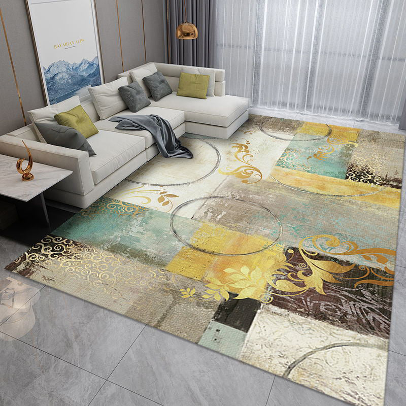 Black Nordic Rug Polyester Abstract Rug Non-Slip Backing Rug for Home Decor