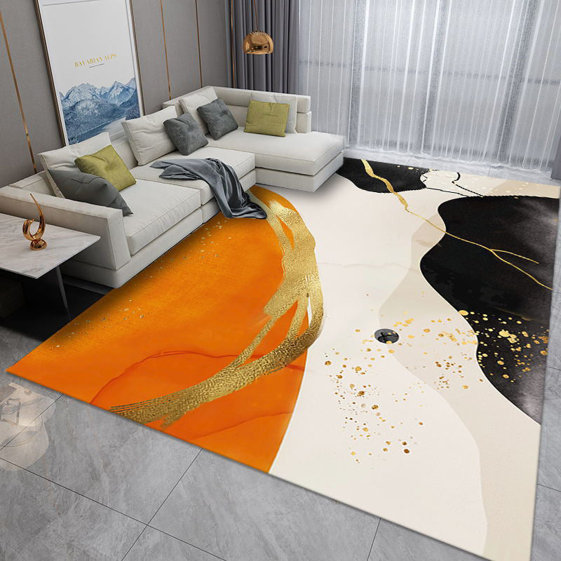 Black Nordic Rug Polyester Abstract Rug Non-Slip Backing Rug for Home Decor