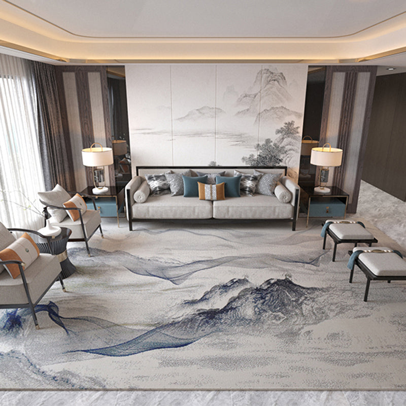 Grey Abstract Pattern Rug Modern Polyester Area Carpet Stain Resistant Area Carpet for Living Room