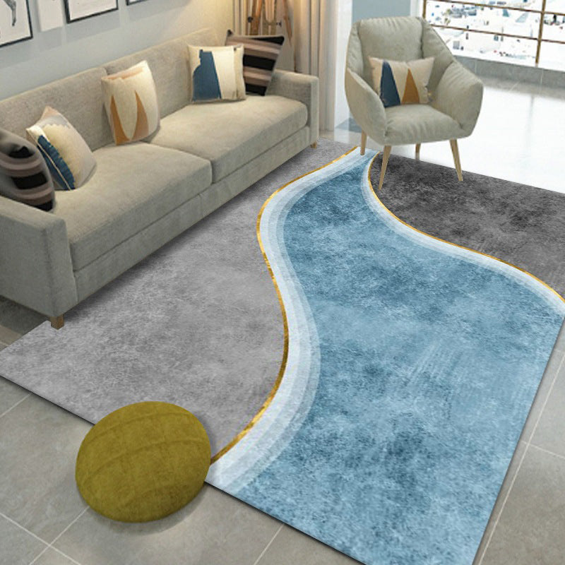 Blue Modern Rug Polyester Color Lump Indoor Rug Washable Area Rug for Living Room