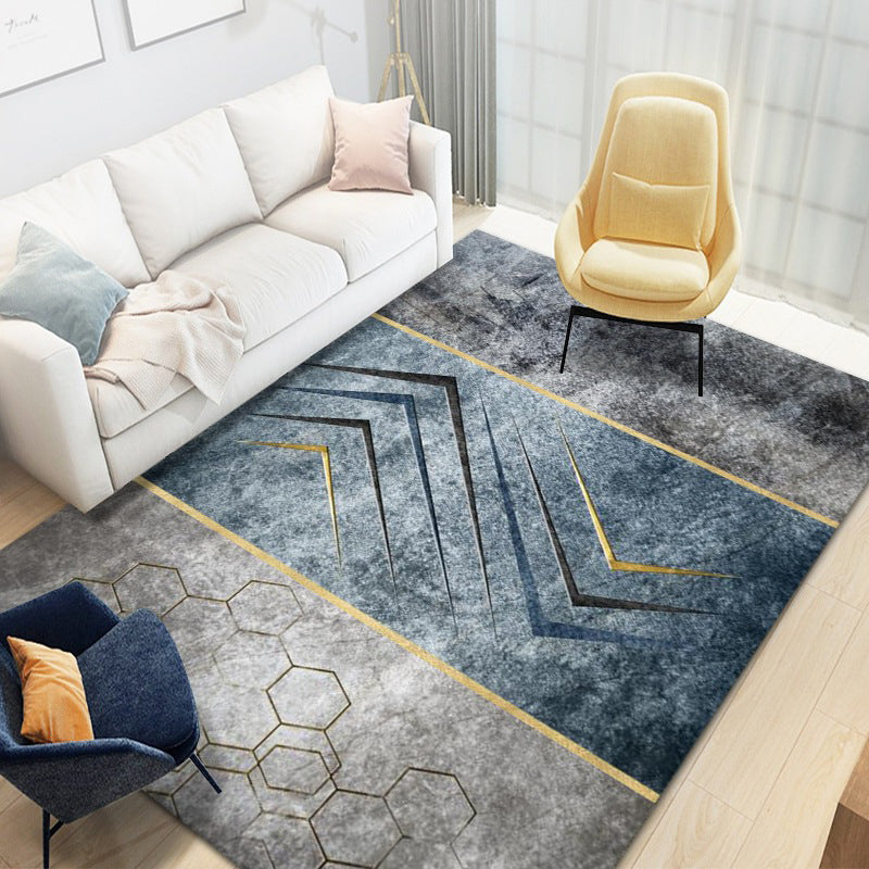 Blue Modern Rug Polyester Color Lump Indoor Rug Washable Area Rug for Living Room