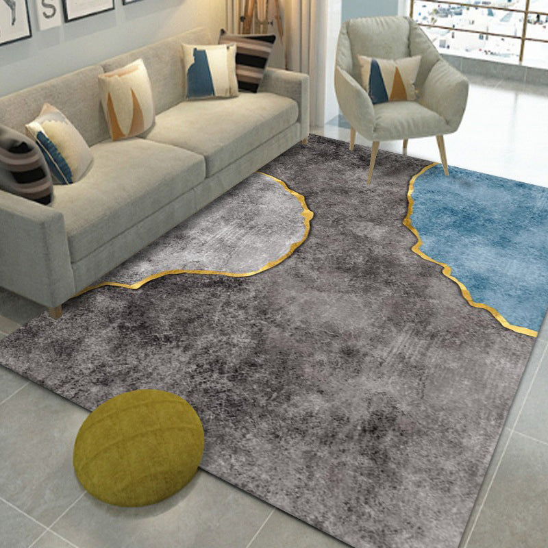Blue Modern Rug Polyester Color Lump Indoor Rug Washable Area Rug for Living Room