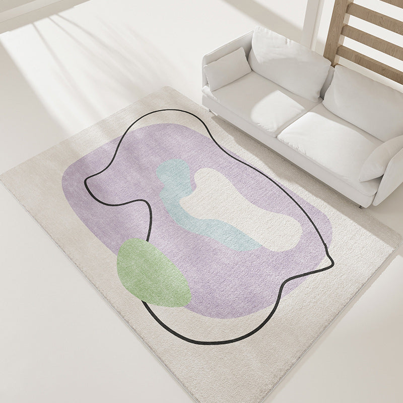 Dark Green Rug Polyester Color Block Rug Non-Slip Backing Rug for Living Room