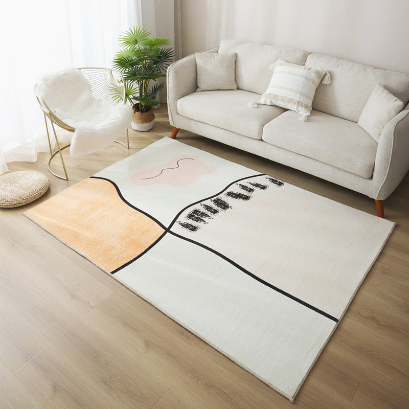 Black Color Block Rug Polyester Modern Rug Washable Rug for Living Room