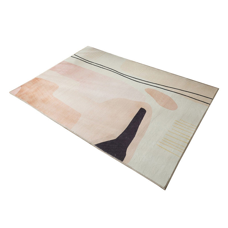 Black Color Block Rug Polyester Modern Rug Washable Rug for Living Room