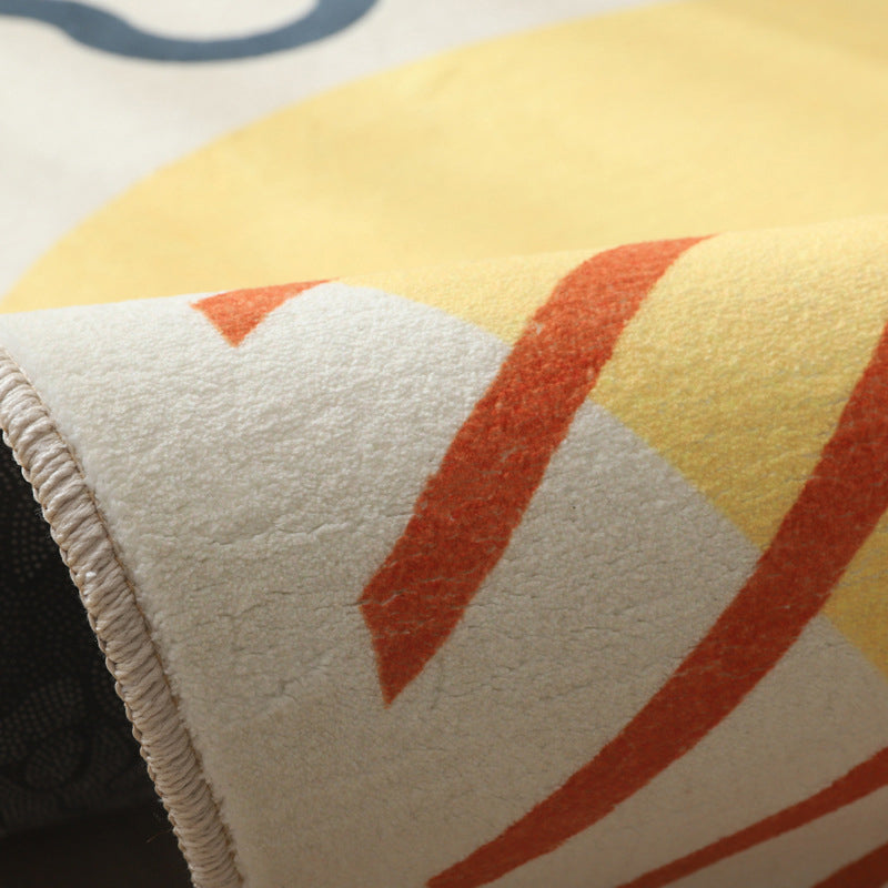 Black Color Block Rug Polyester Modern Rug Washable Rug for Living Room