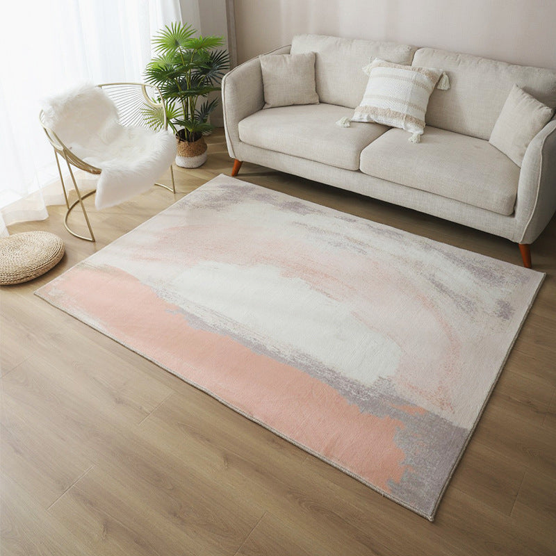 Black Color Block Rug Polyester Modern Rug Washable Rug for Living Room