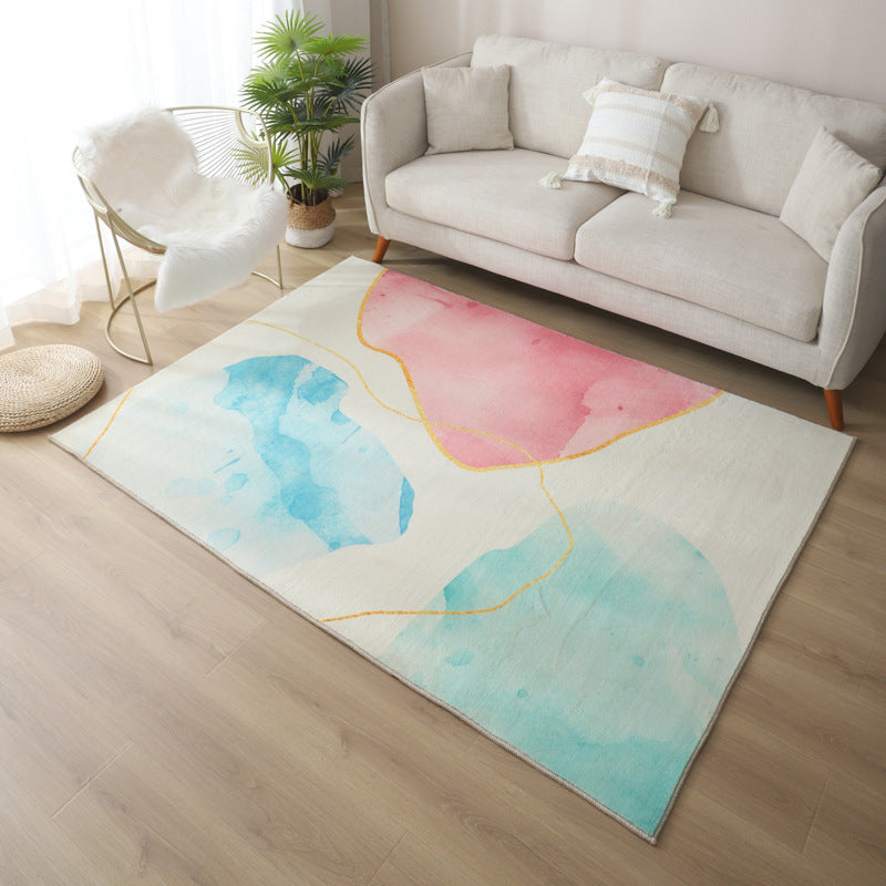 Black Color Block Rug Polyester Modern Rug Washable Rug for Living Room