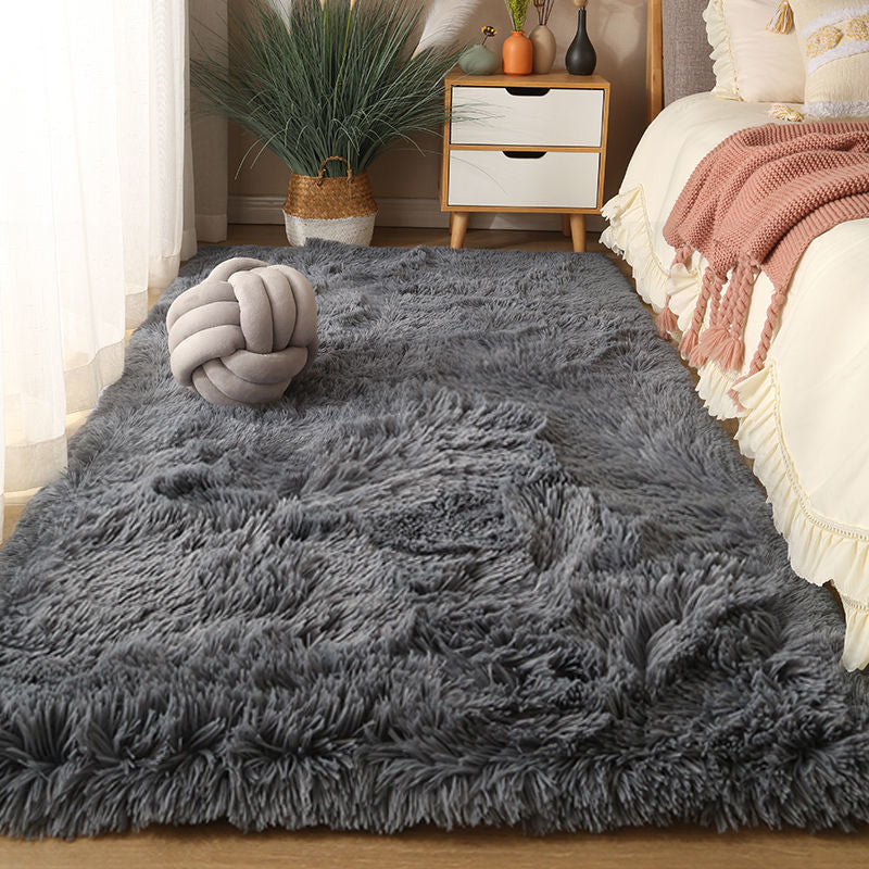 Minimalist Living Room Rug Simple Solid Color Carpet Polyester Shag Rug with Non-Slip Backing