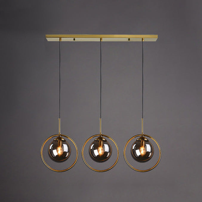 Luz de colgante de oro de vidrio en la moderna lámpara colgante de globo de hierro estilo lujo para el comedor