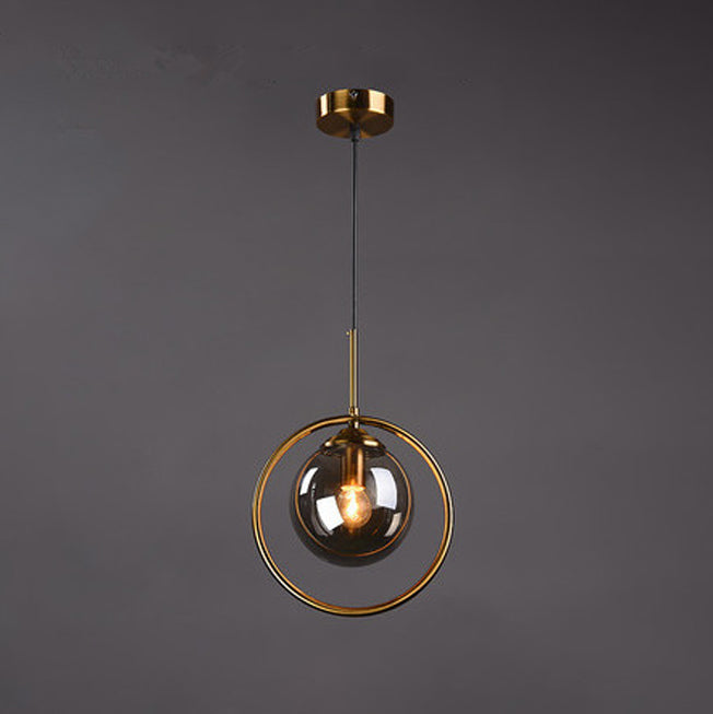 Luz de colgante de oro de vidrio en la moderna lámpara colgante de globo de hierro estilo lujo para el comedor