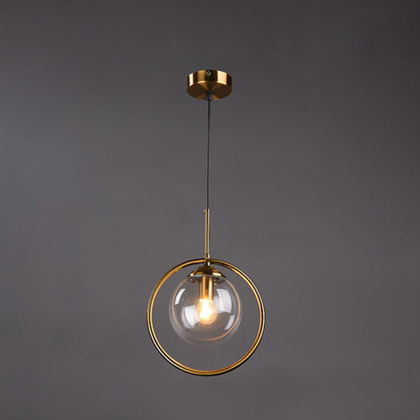 Luz de colgante de oro de vidrio en la moderna lámpara colgante de globo de hierro estilo lujo para el comedor