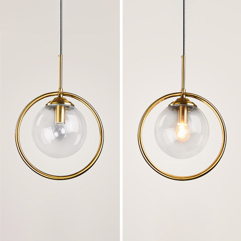 Luz de colgante de oro de vidrio en la moderna lámpara colgante de globo de hierro estilo lujo para el comedor