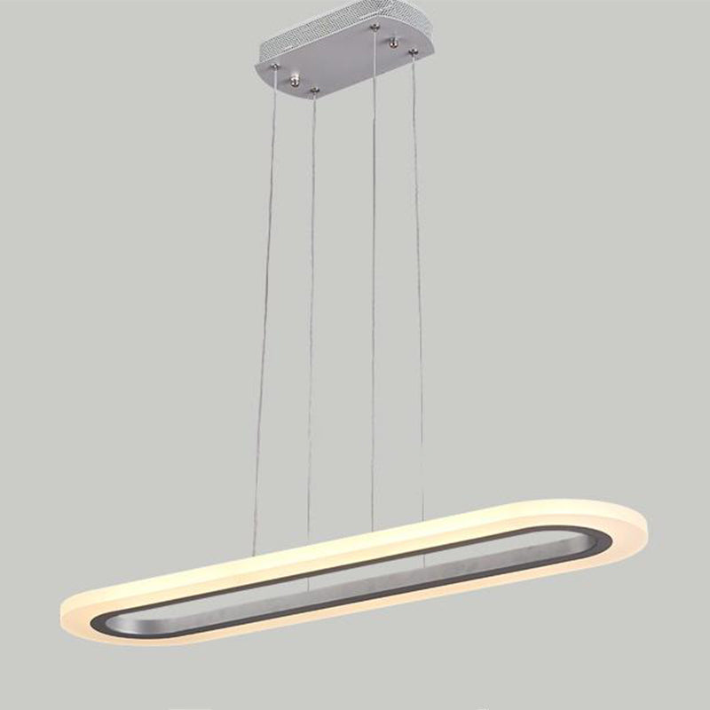 Acrylic White LED Island Light in Modern Simplicity Aluminium Oval Hanging Lamp for Commercial Place