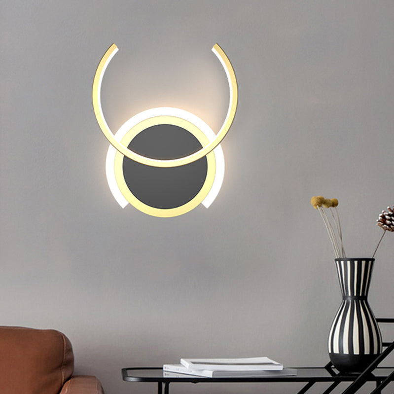 Nordic Modern Style Geometry Shade Wall Sconce Metal 2 Light Sconces in Black for Corridor