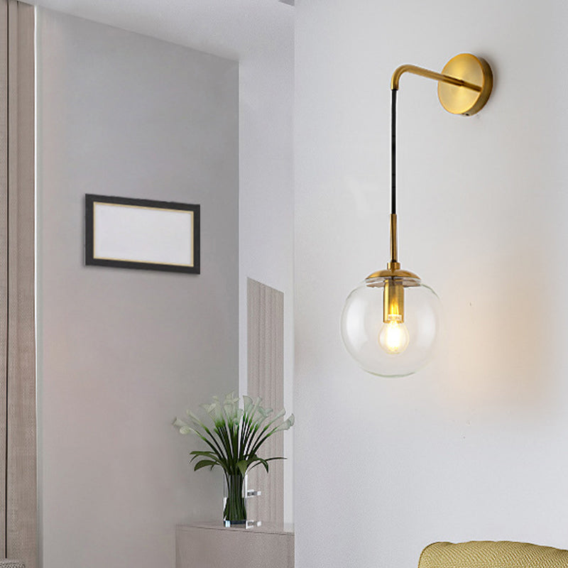 Postmodern Style Round Shade Wall Sconce Transparent Glass 1 Light Sconces for Bedroom