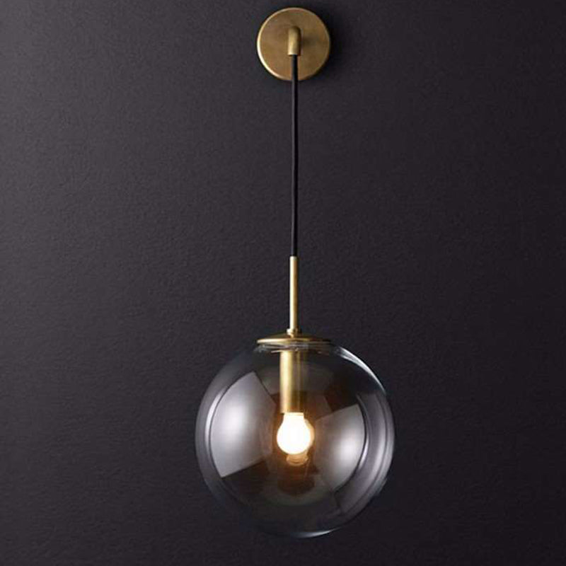 Postmodern Style Round Shade Wall Sconce Transparent Glass 1 Light Sconces for Bedroom