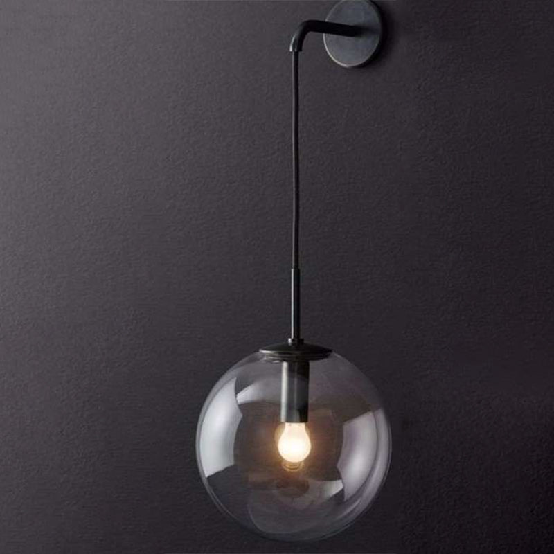 Postmodern Style Round Shade Wall Sconce Transparent Glass 1 Light Sconces for Bedroom