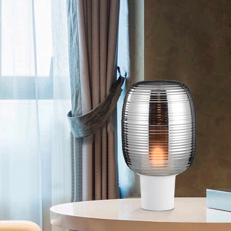 Modern Creative Drum Table Lamp Wrought Iron Desk Lamp with Glass Shade